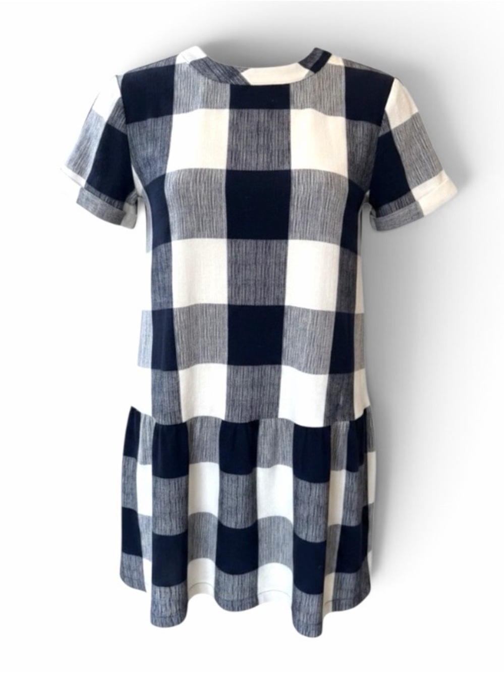 Maeve Anthropologie Buffalo Check Drop-Waist Dress Navy Ivory XSP